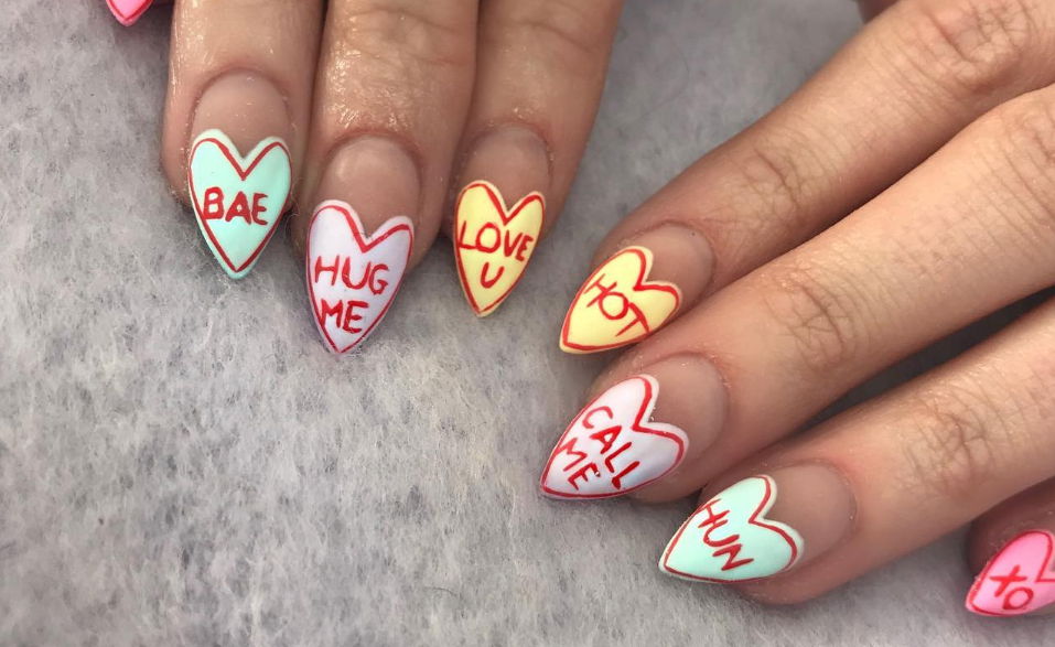 rainbow valentines nails