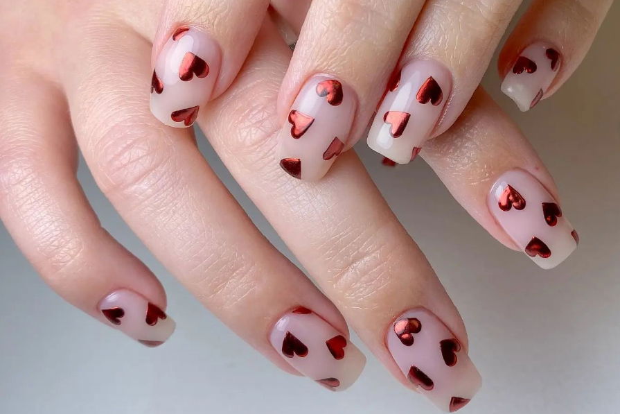 red chrome valentines nails