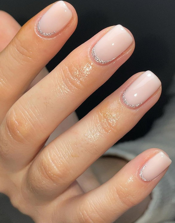 silver glitter cuticle spring nails