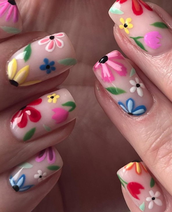 spring sunny floral nails