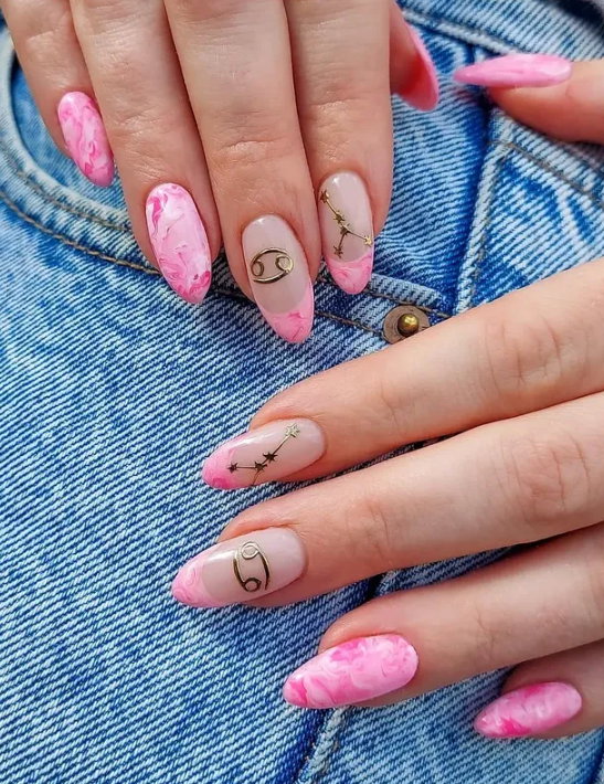 pink french tip zodiac nails