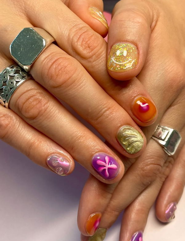 gold mismatched nails