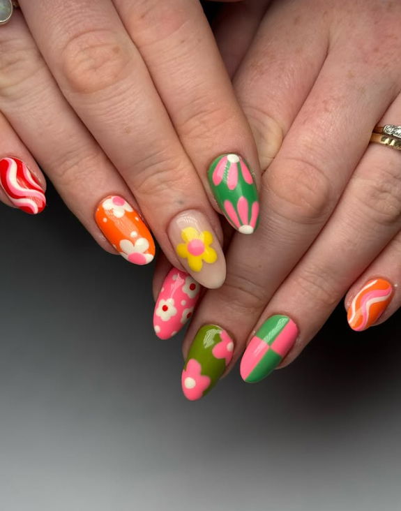 mismatced nails green