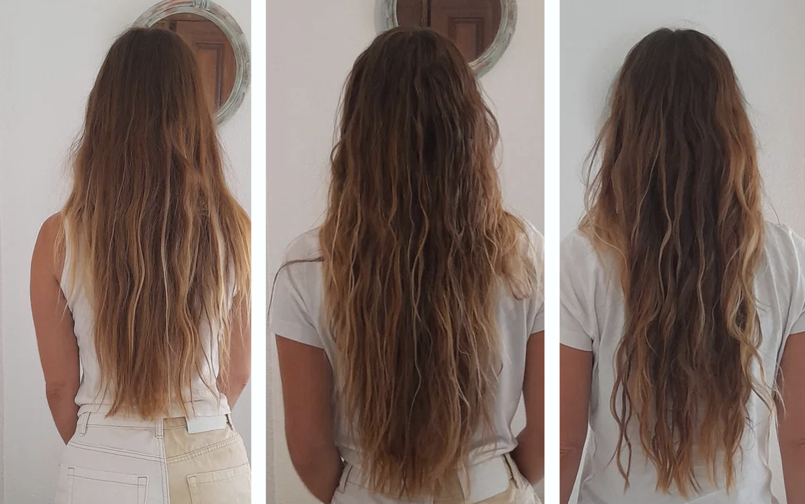 K18 Leave-In Molecular Repair Hair Mask results showing changes in hair texture and wave definition