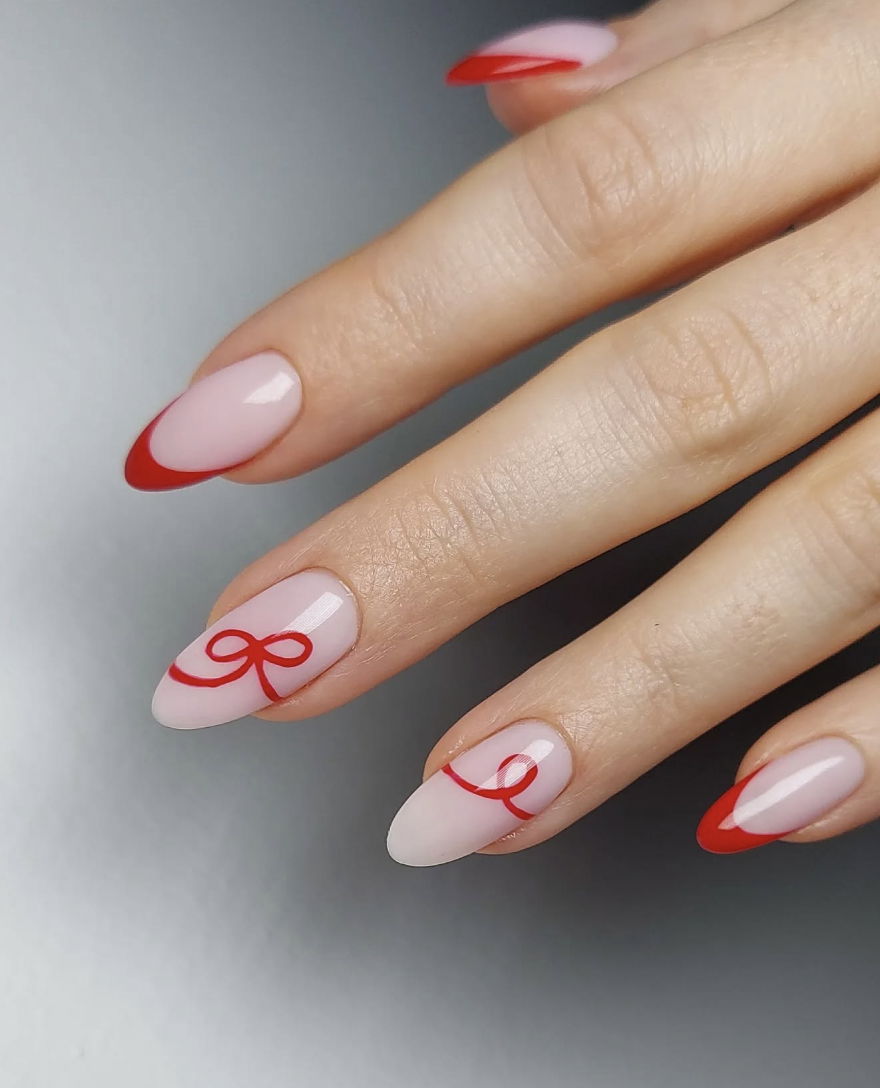 Red bow Christmas nails