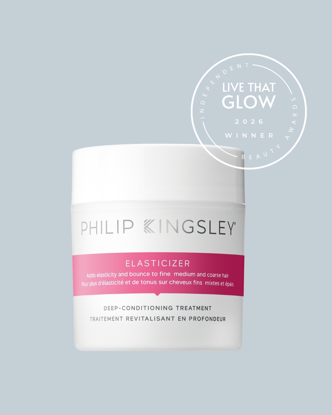 Live That Glow Independent Beauty Awards 2026 Best For Damaged Hair Winner - Philip Kingsley Elasticizer Deep Conditioning Treatment | Live That Glow Best For Damaged Hair: Winner image for the Live That Glow Independent Beauty Awards 2026 featuring Philip Kingsley Elasticizer Deep Conditioning Treatment, winner of Best For Damaged Hair.