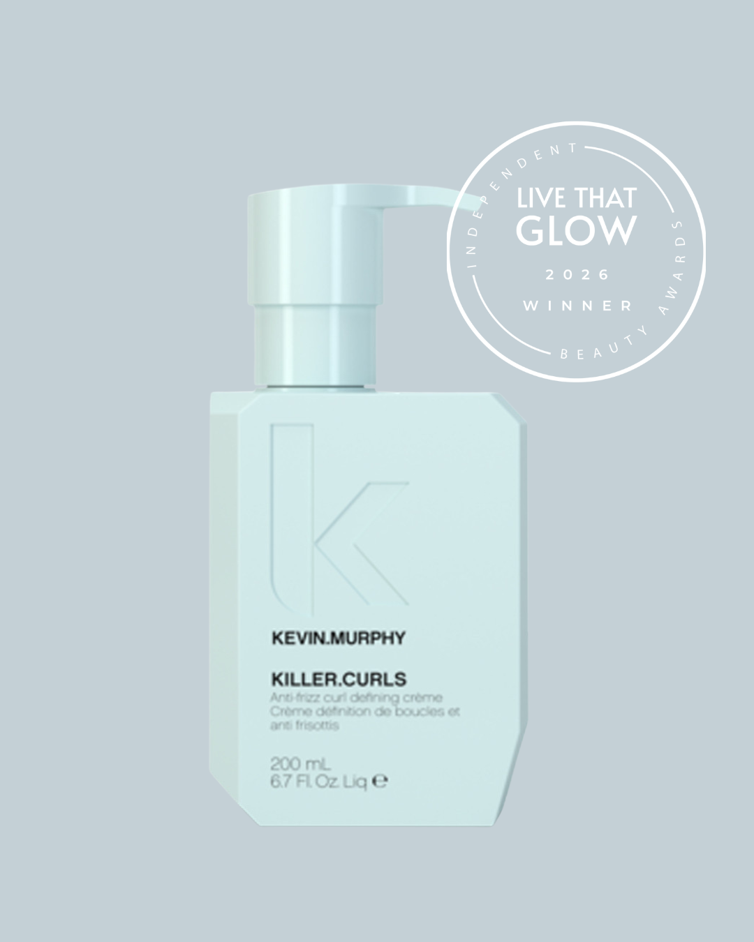 Live That Glow Independent Beauty Awards 2026 Best For Hair Definition Winner - Kevin Murphy KillerCurls | Live That Glow Best For Hair Definition: Winner image for the Live That Glow Independent Beauty Awards 2026 showing Kevin Murphy Killer.Curls, winner of Best For Hair Definition.