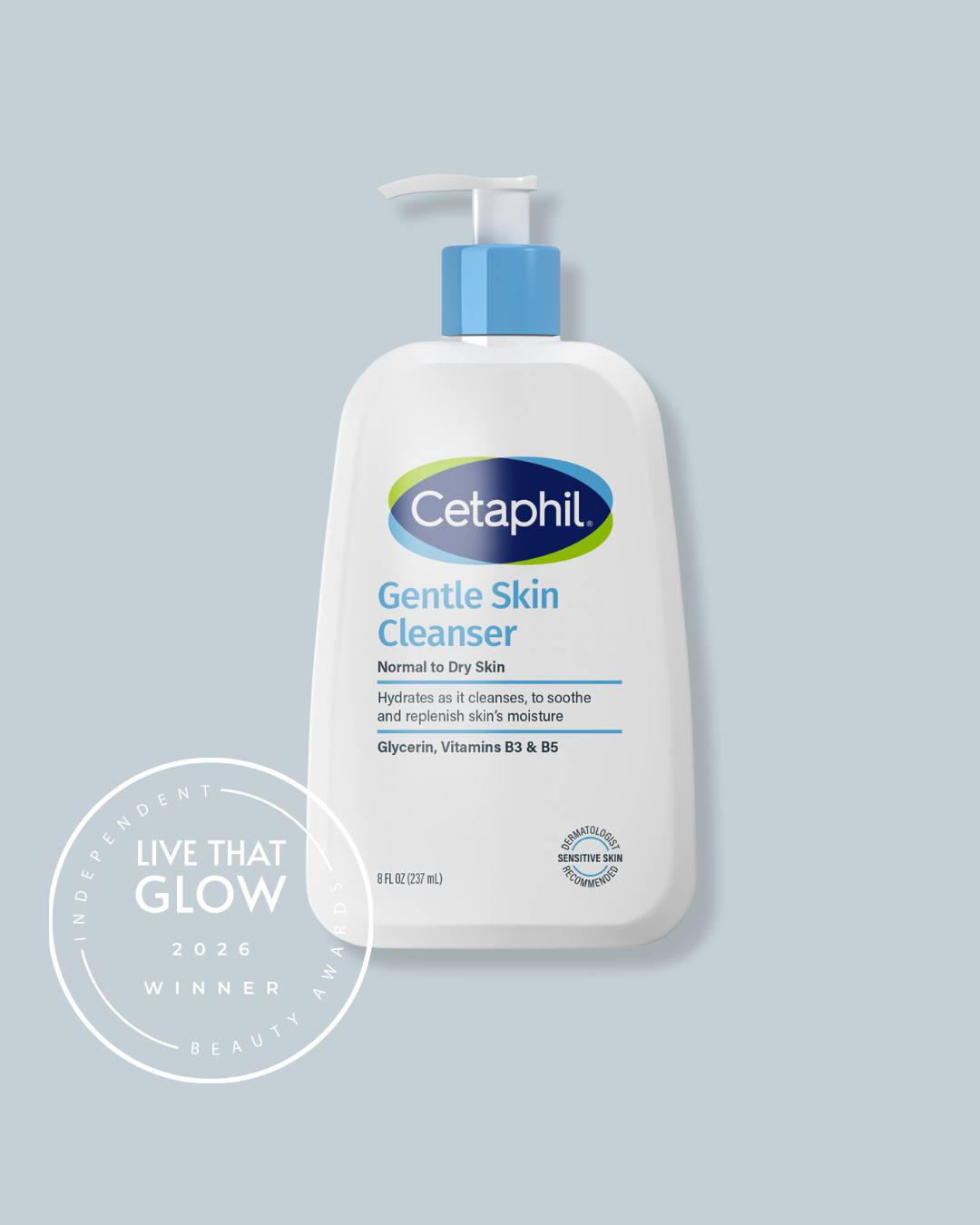 Live That Glow Independent Beauty Awards 2026 Best Sensitive Skin Product Winner - Cetaphil Gentle Skin Cleanser | Live That Glow Best Targeted Serum: Winner image for the Live That Glow Independent Beauty Awards 2026 showing Vichy Mineral 89 Booster Serum, winner of Best Targeted Serum.