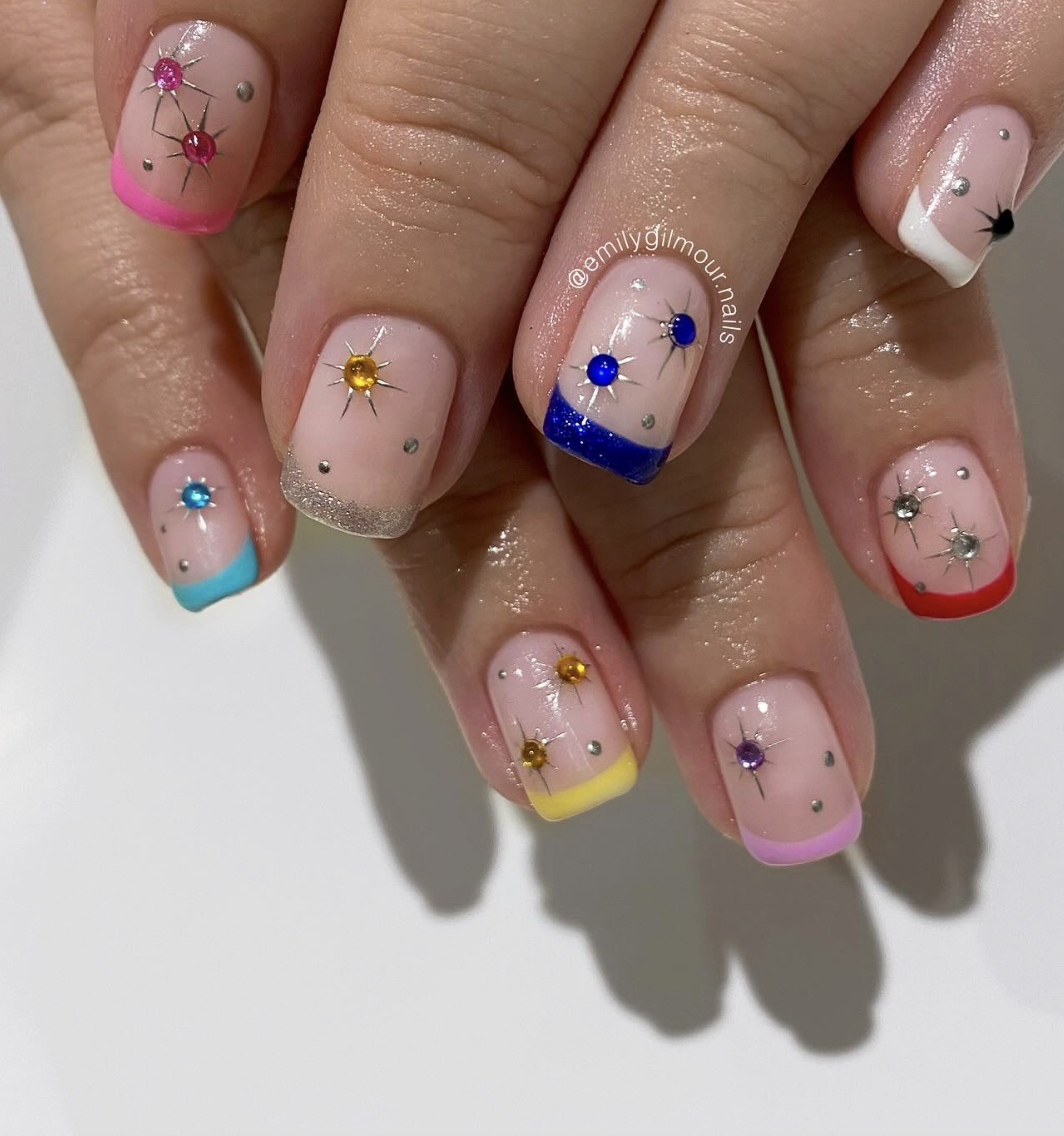 Rainbow French Tips on Square Nails
