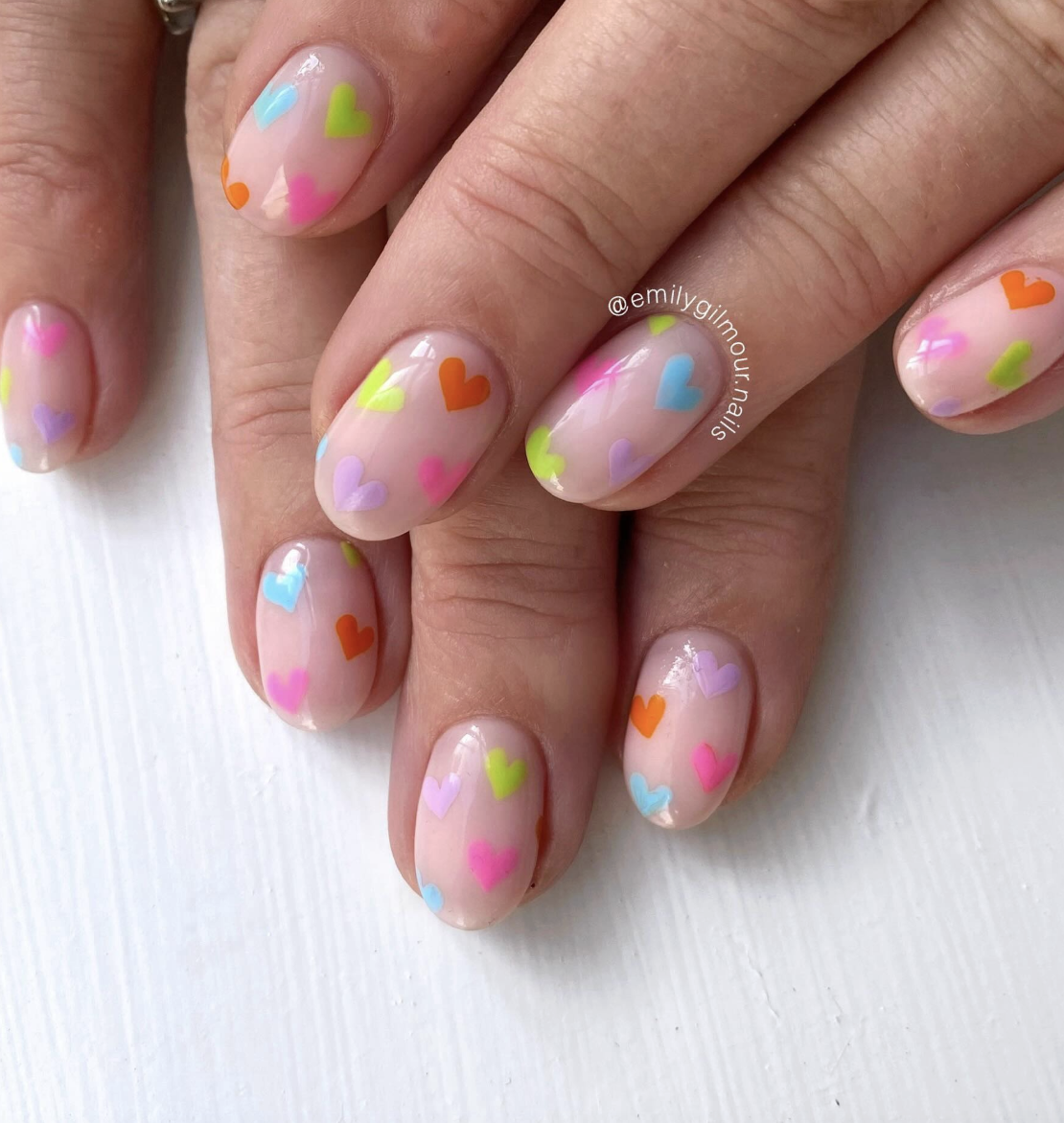 Pastel Rainbow Nails with Hearts