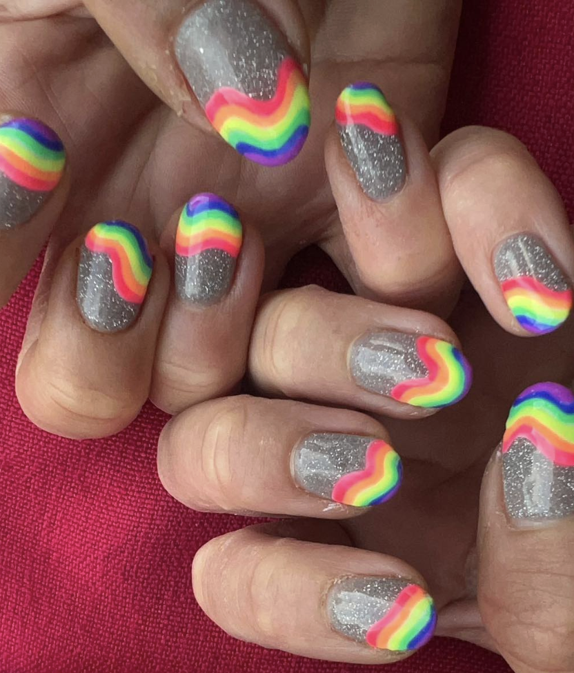 Glitter Neon Rainbow Nails