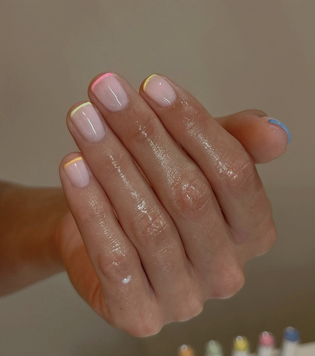 Minimalist Pride Nails with Rainbow French Tips