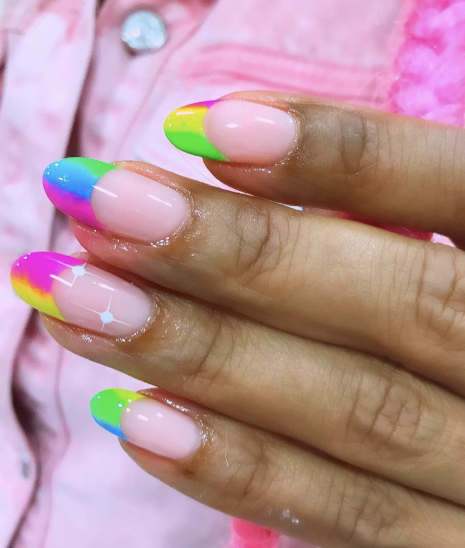 Ombre Rainbow French Tips on Long Nails