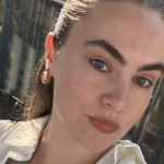 Alice Hartwell showing her naturally full, bushy brows after applying brow gel.