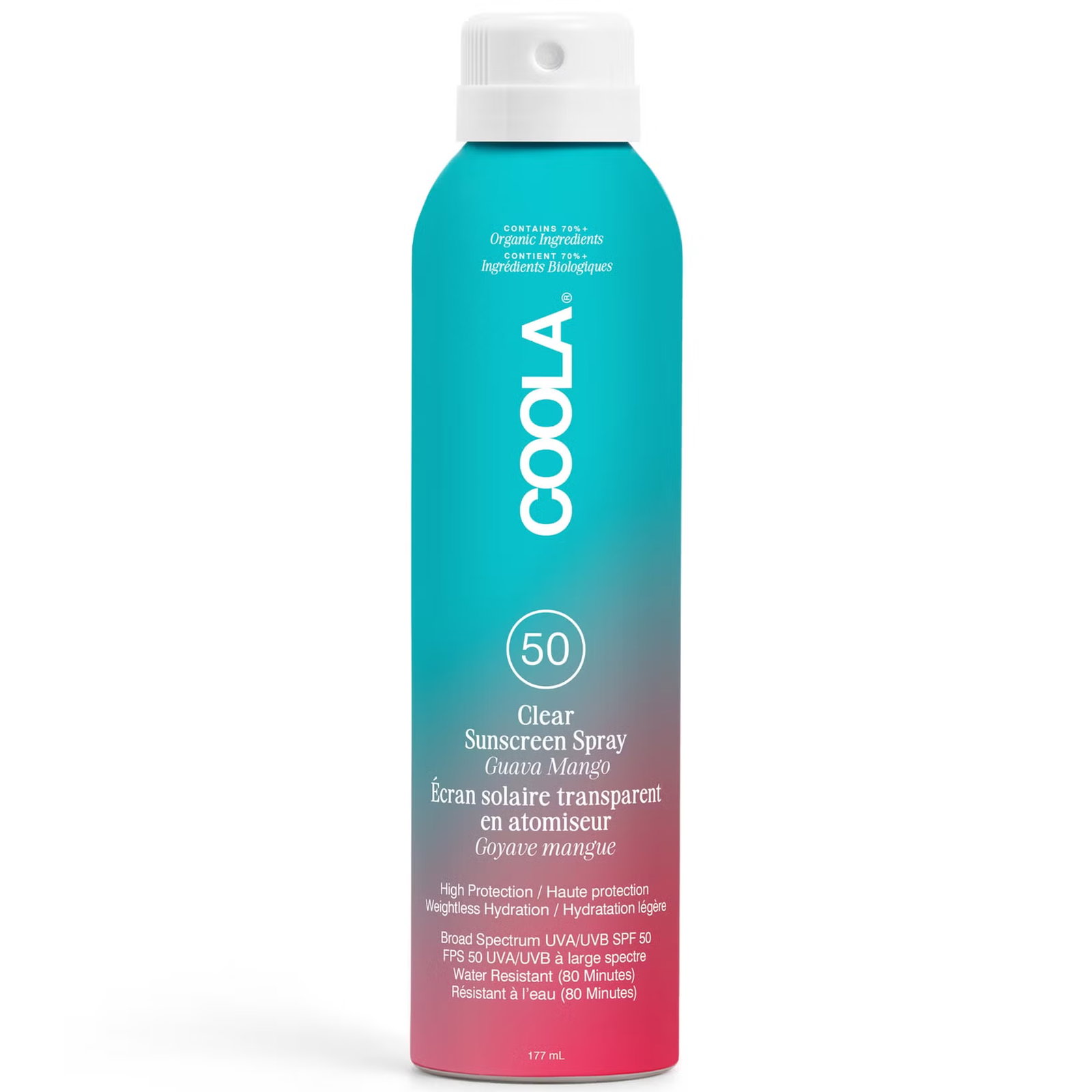 coola-guava-mango-sunscreen-spray-spf50jpg | Live That Glow COOLA Classic Body Sunscreen Spray SPF 50 Guava Mango for festival sun protection