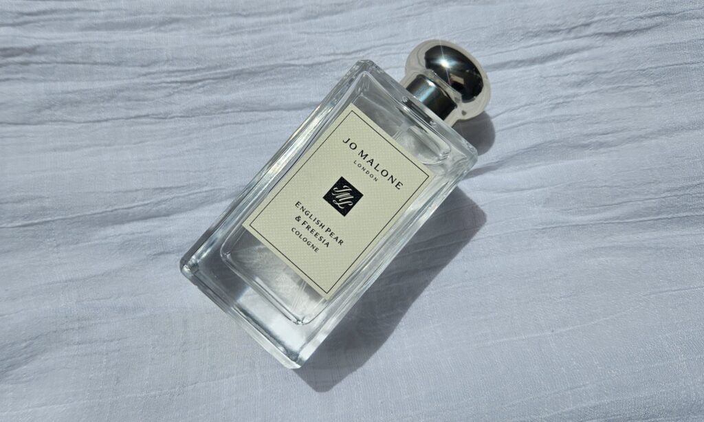 Jo Malone London English Pear & Freesia Cologne bottle photographed during our review