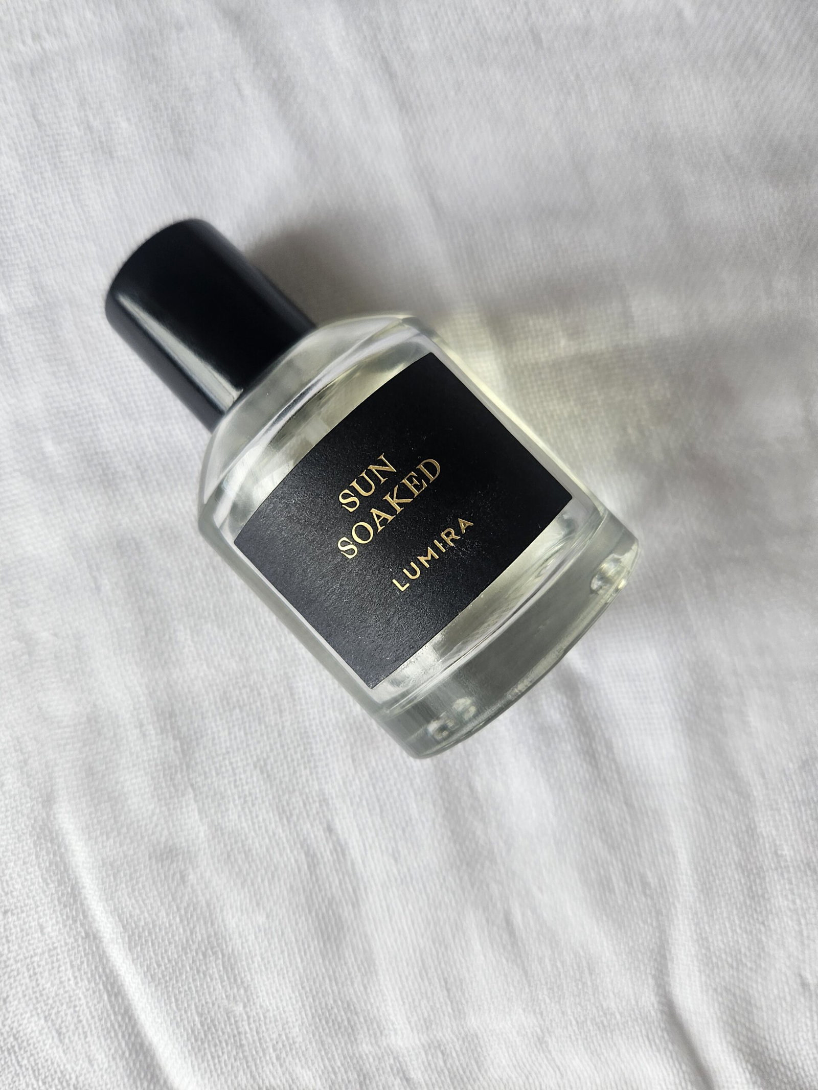 lumira-sunsoaked-eau-de-parfum-bottle | Live That Glow Lumira Sunsoaked Eau de Parfum bottle, compared with Jo Malone English Pear & Freesia for scent and wear time