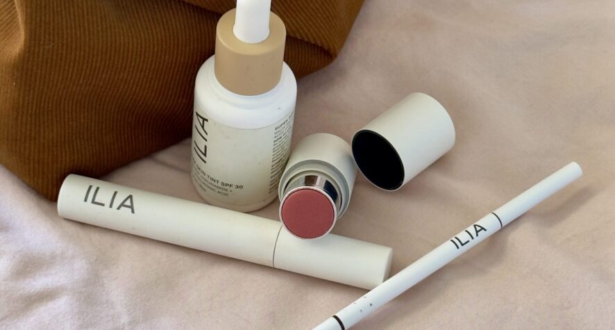 ILIA makeup products including Super Serum Skin Tint, Multi-Stick and eye makeup