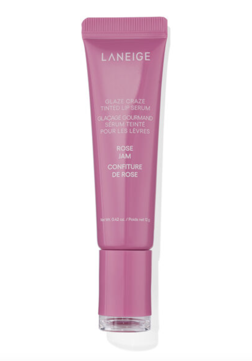 Pink tube of Laneige Glaze Craze Tinted Lip Serum in Rose Jam.